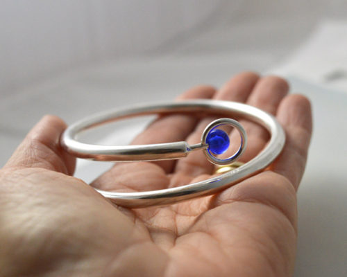 Handmade Silver Jewellery - Navy Blue Silver Bangle