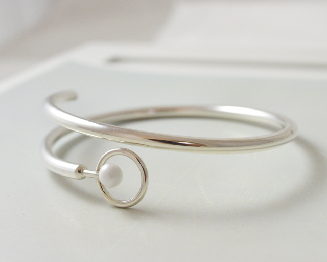 Unique Hand Forged White and Silver Bangle